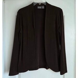 Chico's Brown Open Front Long Sleeve Knit Cardigan Jacket Sz 1/M Travel Packable